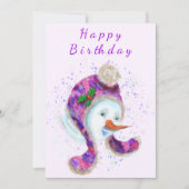 Birthday Snowman in het Paarse roze Beanie Winter (Voorkant)