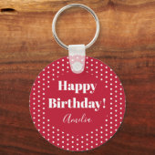 Birthday Specialized Happy Birthday Red Polka Dot Sleutelhanger (Voorkant)