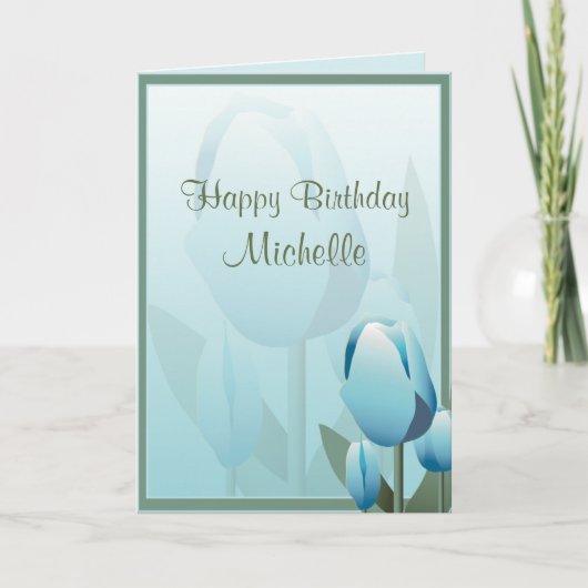 Birthday Spring Tulips Aqua Happy Birthday Card Kaart (Voorkant)