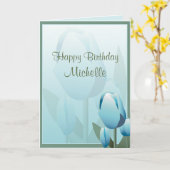 Birthday Spring Tulips Aqua Happy Birthday Card Kaart (Gele Bloem)