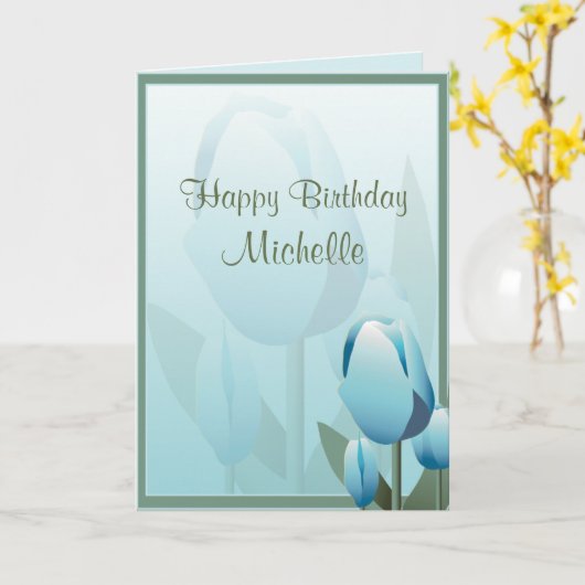 Birthday Spring Tulips Aqua Happy Birthday Card Kaart (Gele Bloem)