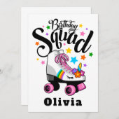 Birthday squad, unicorn, roller schaats kaart (Voorkant / Achterkant)