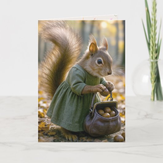 Birthday Squirrel Gathering Nuts In Her Purse Kaart (Voorkant)