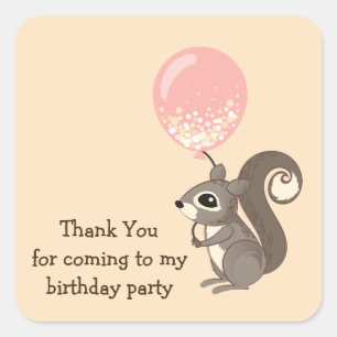 Birthday Squirrel Holding ballon Vierkante Sticker