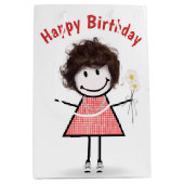 Birthday Stick Figuur Girl in Sneakers Medium Cadeauzakje (Voorkant)
