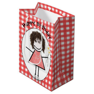Birthday Stick Figuur Girl in Sneakers op Gingham Medium Cadeauzakje
