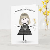 Birthday Stick Figuur Girl met Daisies Kaart (Gele Bloem)