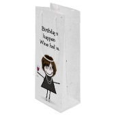 Birthday Stick Figuur Girl met Red Wine Glass Wijn Cadeautas (Voorkant Gekanteld)