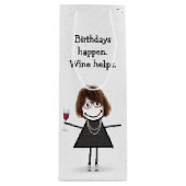 Birthday Stick Figuur Girl met Red Wine Glass Wijn Cadeautas (Voorkant)