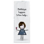 Birthday Stick Figuur Girl met wijnglas Wijn Cadeautas (Voorkant)