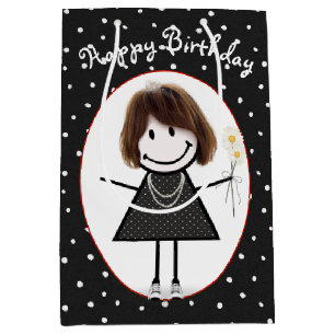 Birthday Stick Figuur Girl op poka Dots Medium Cadeauzakje