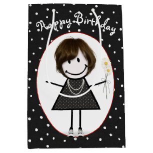 Birthday Stick Figuur Girl op poka Dots Medium Cadeauzakje