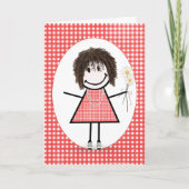Birthday Stick Figuur Girl op Red Gingham Kaart (Voorkant)