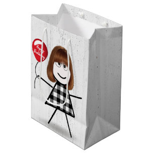 Birthday Stick Girl met ballon op hout Medium Cadeauzakje