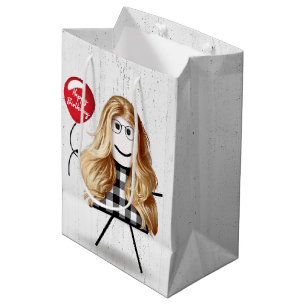Birthday Stick Girl met ballon op hout Medium Cadeauzakje