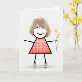 Birthday Stick Girl met Daisies Kaart (Gele Bloem)
