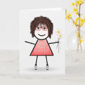 Birthday Stick Girl met Daisies Kaart (Gele Bloem)