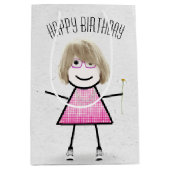 Birthday Stick Girl met Daisy Medium Cadeauzakje (Voorkant)