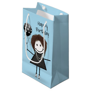 Birthday Stick Girl met Polka Dot Balloon Klein Cadeauzakje