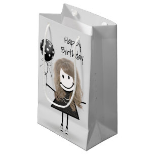 Birthday Stick Girl met Polka Dot Balloon Klein Cadeauzakje