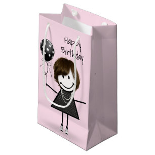 Birthday Stick Girl met Polka Dot Balloon Klein Cadeauzakje