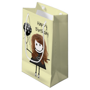 Birthday Stick Girl met Polka Dot Balloon Klein Cadeauzakje