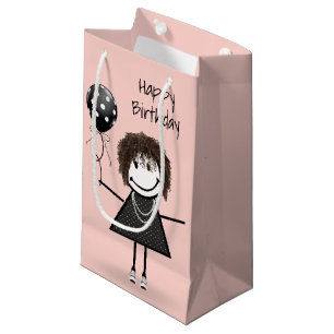 Birthday Stick Girl met Polka Dot Balloon Klein Cadeauzakje