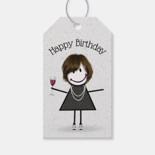 Birthday Stick Girl met wijn en Sneakers Cadeaulabel