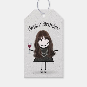 Birthday Stick Girl met wijn en Sneakers Cadeaulabel