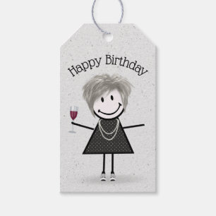 Birthday Stick Girl met wijn en Sneakers Cadeaulabel