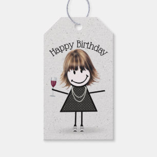 Birthday Stick Girl met wijn en Sneakers Cadeaulabel