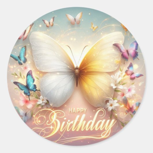 birthday sticker butterfly design  (Voorkant)