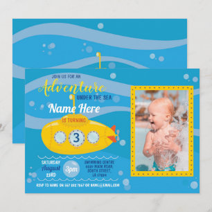 Birthday Submarine Swimming Party Photo Invite Kaart