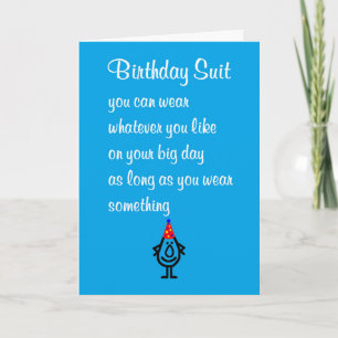 Birthday Suit, een grappig Happy Birthday gedicht Kaart