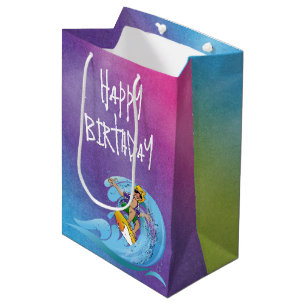 Birthday Surfer op regenbooggolven Medium Cadeauzakje