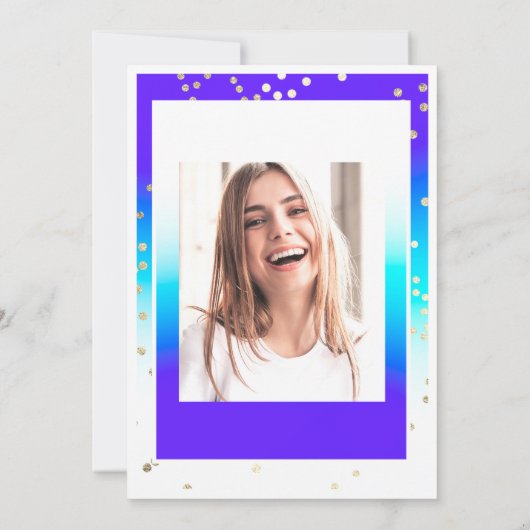 Birthday Sweet 16th Afstuderen Blue Gold Confetti Kaart (Achterkant)