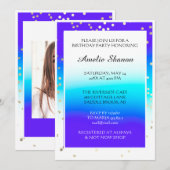 Birthday Sweet 16th Afstuderen Blue Gold Confetti Kaart (Voorkant / Achterkant)