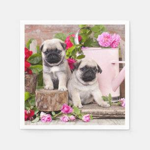 Birthday Sweet Baby Pugs Floral Party Servet