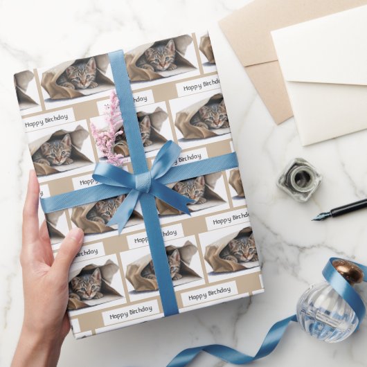 Birthday Tabby Cat in papiertas Cadeaupapier (Geschenken)