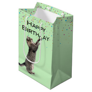 Birthday Tabby Cat met Confetti Medium Cadeauzakje