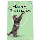 Birthday Tabby Cat met Confetti Medium Cadeauzakje (Voorkant)