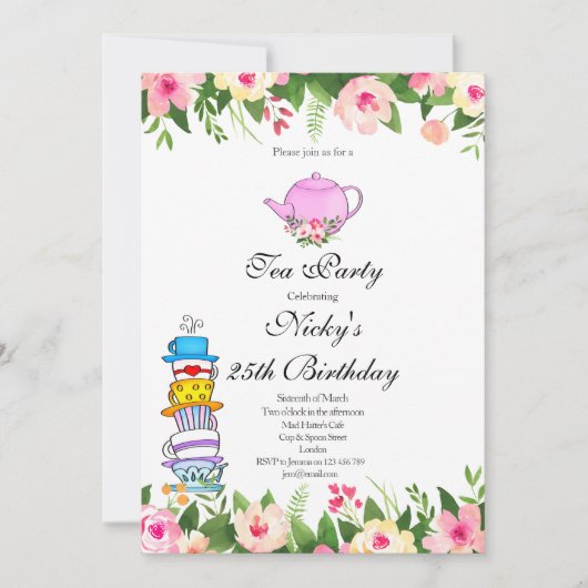 Birthday Tea Party Invitation Kaart (Voorkant)