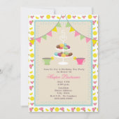Birthday Tea Party + Macarons Uitnodiging (Voorkant)