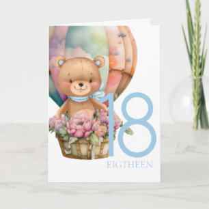 Birthday Teddy Bear Balloon 18th Kaart