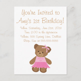 Birthday Teddy Bear met roze Tutu Kaart