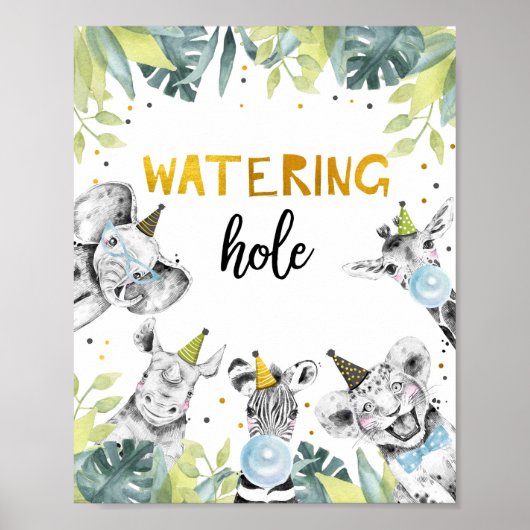 Birthday-teken van de partij "Watering Hole Safari Poster (Voorkant)