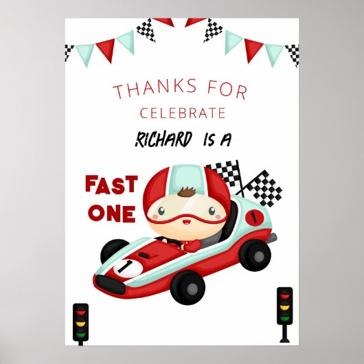 Birthday Theme Race Car Racing Kind Poster (Voorkant)