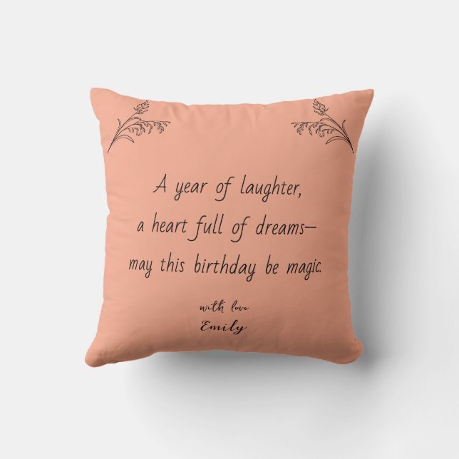 Birthday Throw Pillow with Photo & Message Kussen (Achterkant)