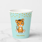 Birthday Tiger Cartoon & Gold Confetti Party Papieren Bekers (Voorkant)