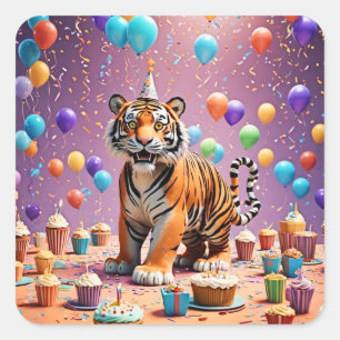 Birthday Tiger Vierkante Sticker